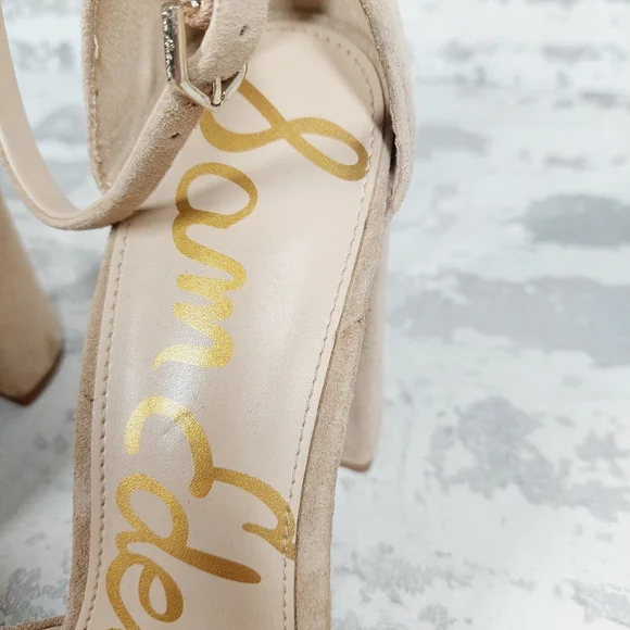 New Sam Edelman Yancy Beige Faux Suede Ankle Strap Heeled Sandals X370 - Picture 11 of 12